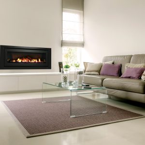 Gas Fire Log Set Lifestyle Insitu Family Living room Glass Coffee Table